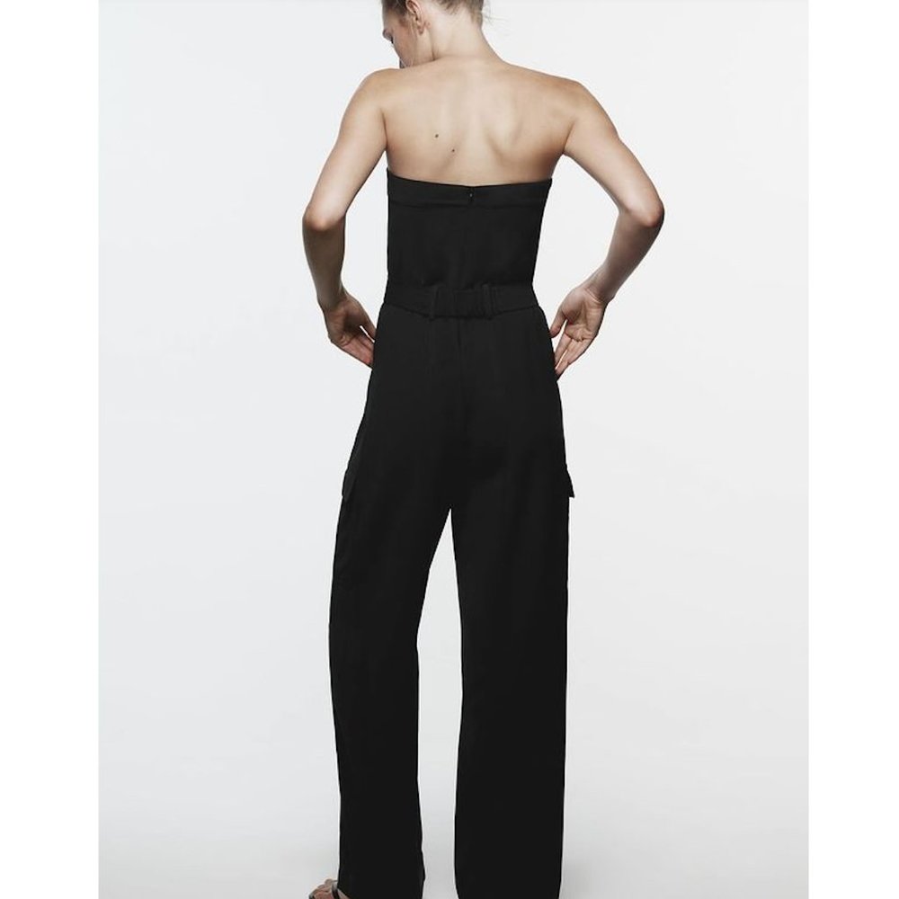 BLOGGER'S FAVE! Zara Strapless Belted Cargo Jumpsuit NWT - Picture 8 of 10